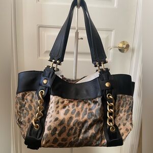 Maxximum Leopard Print Shoulder Bag with Black Leather and Gold Details